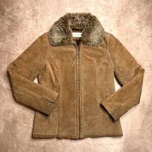 Vintage Y2K Jones New York Sport Zip Up Penny Lane Jacket Tan Leather Fall Moto